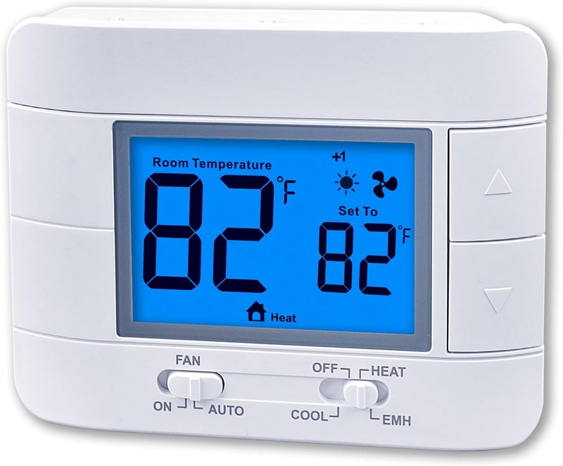Mroinge Thermostat Non Programmable Heat Pump Thermostat for House 2H/1C, with Large LCD Display of Room Temperature and Humidity - Image 1